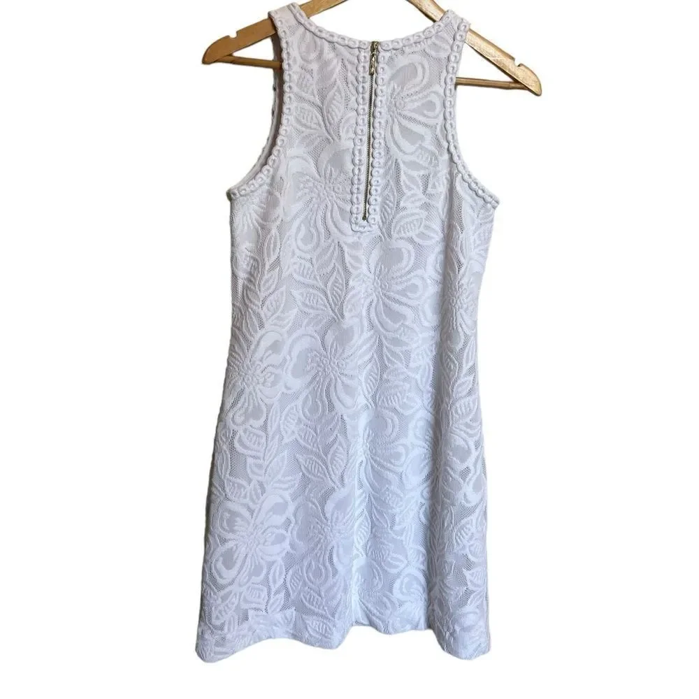 Lilly Pulitzer Marquette Shift Dress Wildflower Stripe Lace Size Small White